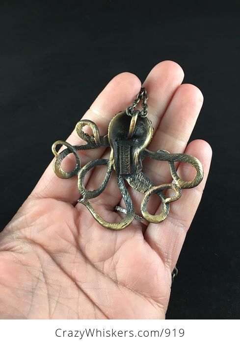 Large Octopus Pendant with Rhinestones in Alloy in Vintage Brass Tone - #NxXmBcqEfOw-1