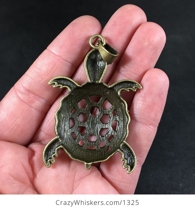 Large Vintage Bronze Toned Sea Turtle Pendant Necklace - #iuSeGr2MA6g-2