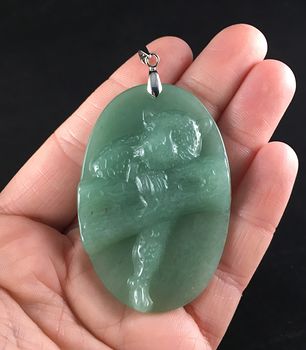 Leopard Cat in a Tree Carved in Green Aventurine Stone Pendant Jewelry #eCIiywTENvs