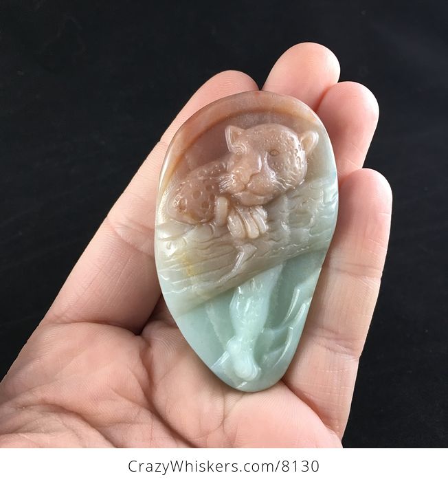 Leopard Pendant Jewelry Carved in Amazonite Stone - #80mXA7rP6sI-1