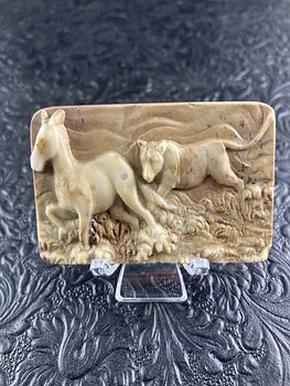 Lioness Hunting a Zebra Carved Mini Art Jasper Stone Pendant Cabochon Jewelry #cc86B0q5uNQ