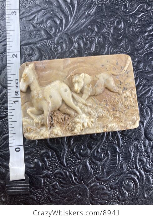 Lioness Hunting a Zebra Carved Mini Art Jasper Stone Pendant Cabochon Jewelry - #cc86B0q5uNQ-6