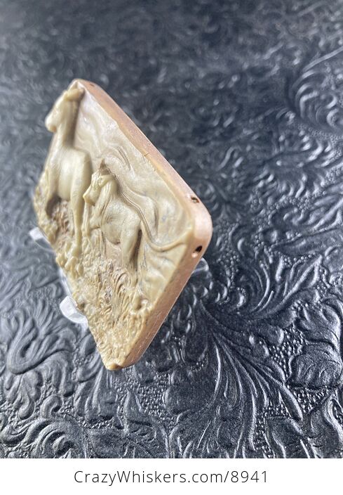 Lioness Hunting a Zebra Carved Mini Art Jasper Stone Pendant Cabochon Jewelry - #cc86B0q5uNQ-3