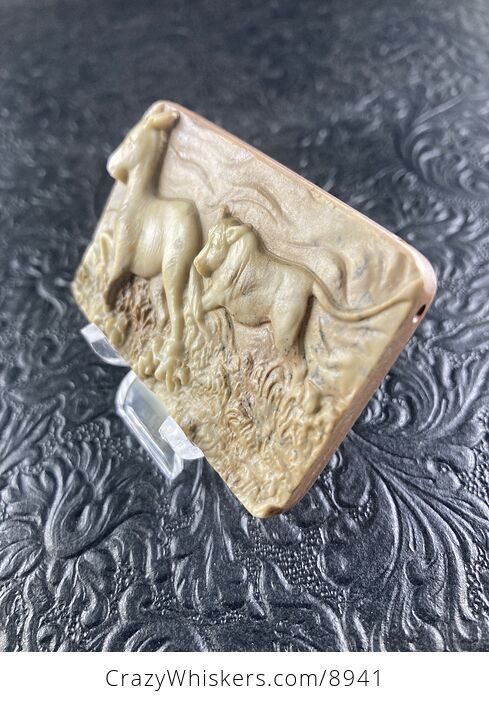 Lioness Hunting a Zebra Carved Mini Art Jasper Stone Pendant Cabochon Jewelry - #cc86B0q5uNQ-2