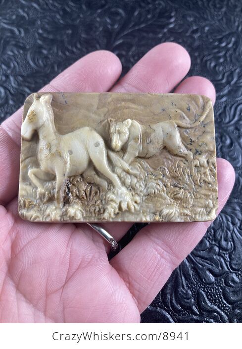 Lioness Hunting a Zebra Carved Mini Art Jasper Stone Pendant Cabochon Jewelry - #cc86B0q5uNQ-4