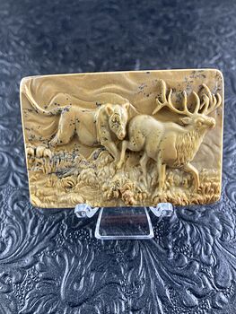 Lioness Hunting Elk Carved Mini Art Jasper Stone Pendant Cabochon Jewelry #EUqZXbDQh9M