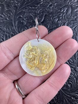Lions Carved Mother of Pearl Shell Pendant Jewelry Mini Art Ornament #yQEbkldo5YE