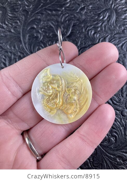 Lions Carved Mother of Pearl Shell Pendant Jewelry Mini Art Ornament - #yQEbkldo5YE-1