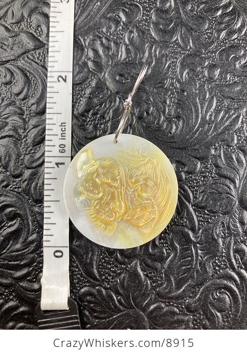 Lions Carved Mother of Pearl Shell Pendant Jewelry Mini Art Ornament - #yQEbkldo5YE-6