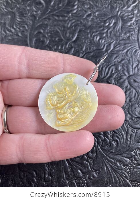 Lions Carved Mother of Pearl Shell Pendant Jewelry Mini Art Ornament - #yQEbkldo5YE-3
