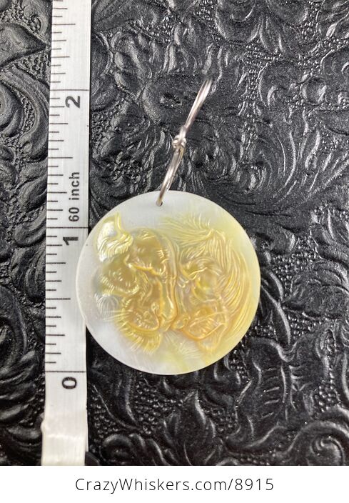 Lions Carved Mother of Pearl Shell Pendant Jewelry Mini Art Ornament - #yQEbkldo5YE-5