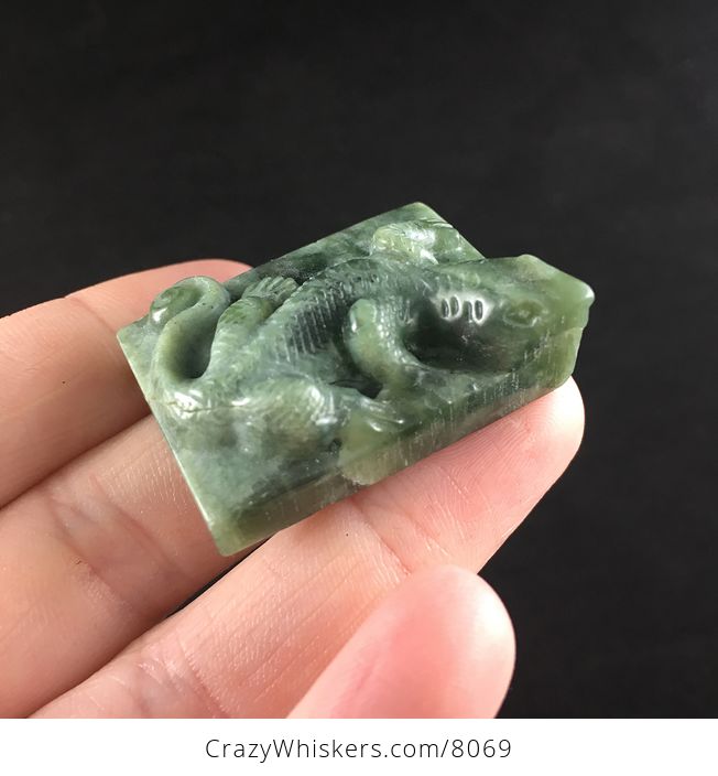Lizard Carved Green Jasper Stone Pendant Jewelry - #dfDAaJjiLV4-3