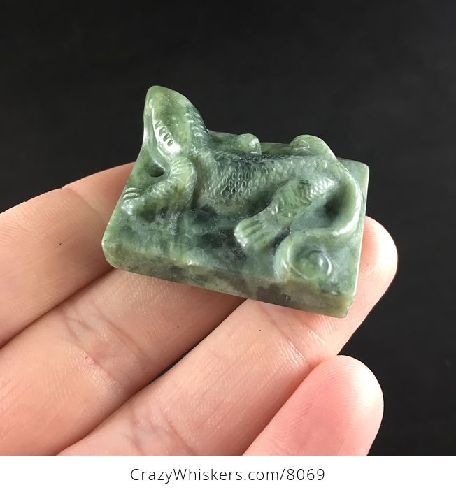 Lizard Carved Green Jasper Stone Pendant Jewelry - #dfDAaJjiLV4-4