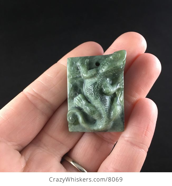 Lizard Carved Green Jasper Stone Pendant Jewelry - #dfDAaJjiLV4-1