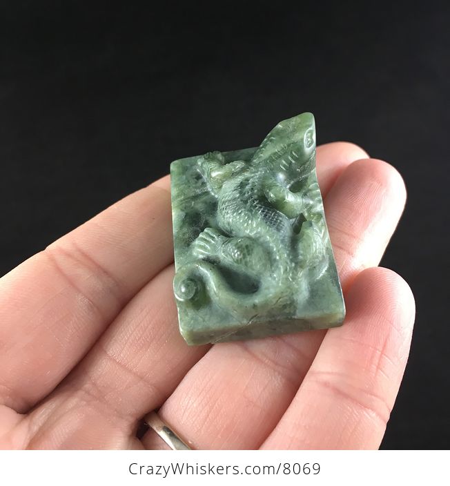 Lizard Carved Green Jasper Stone Pendant Jewelry - #dfDAaJjiLV4-2