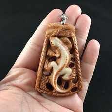 Lizard Carved Red Jasper Stone Pendant Jewelry #EktlyAhGq0M