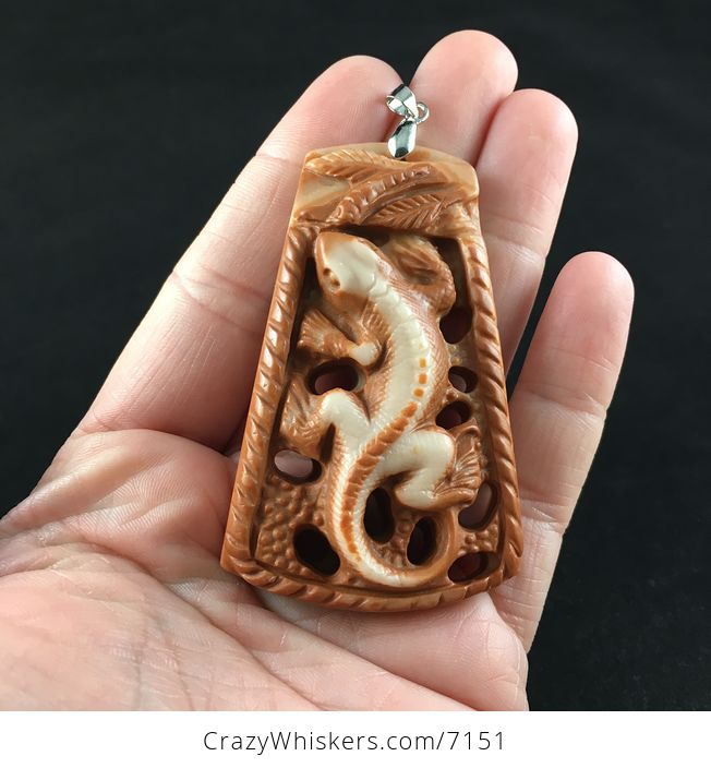Lizard Carved Red Jasper Stone Pendant Jewelry - #EktlyAhGq0M-1