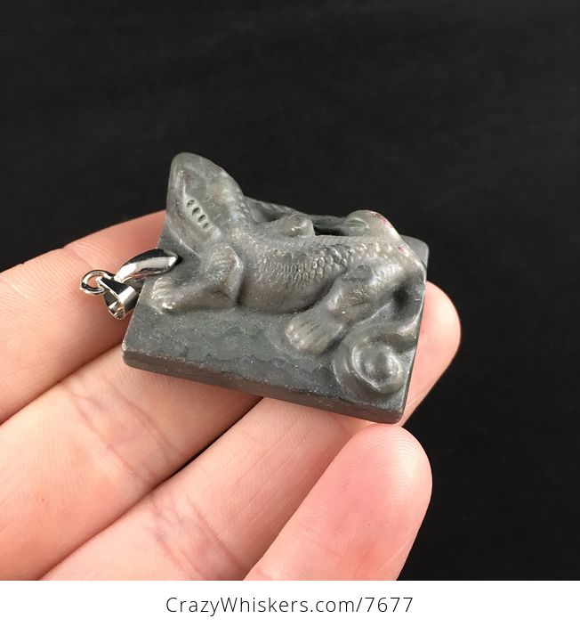 Lizard Carved Ribbon Jasper Stone Pendant Jewelry - #8R4hhMvup2M-4