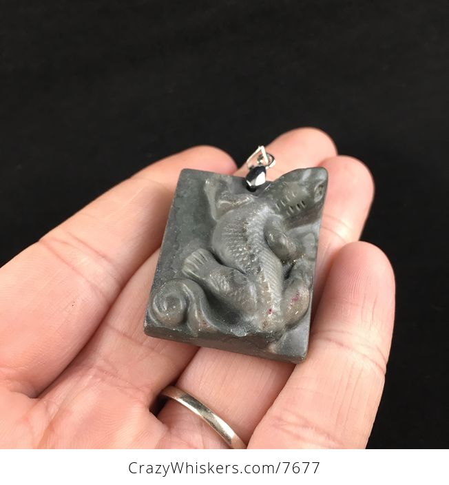 Lizard Carved Ribbon Jasper Stone Pendant Jewelry - #8R4hhMvup2M-2