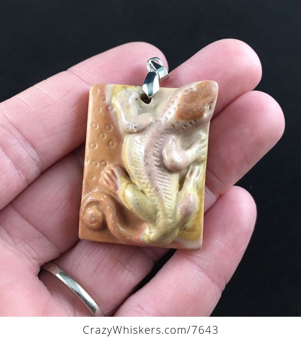 Lizard Carved Ribbon Jasper Stone Pendant Jewelry - #Df4dmh5k6wo-1
