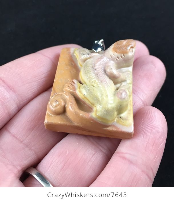 Lizard Carved Ribbon Jasper Stone Pendant Jewelry - #Df4dmh5k6wo-2