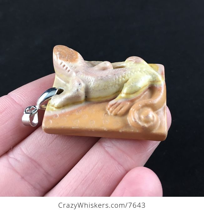 Lizard Carved Ribbon Jasper Stone Pendant Jewelry - #Df4dmh5k6wo-4