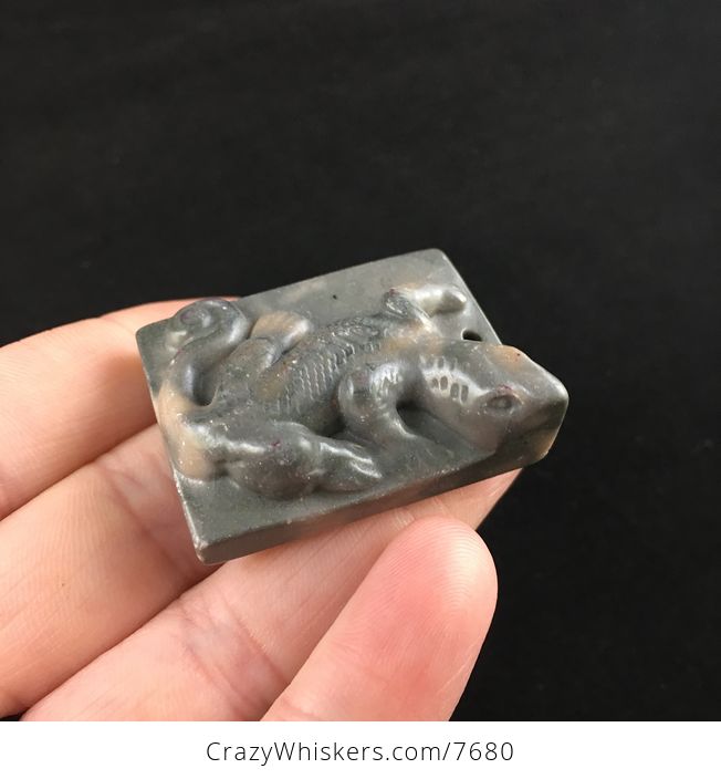 Lizard Carved Ribbon Jasper Stone Pendant Jewelry - #ItV2u56Nfm4-3