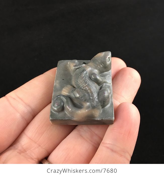 Lizard Carved Ribbon Jasper Stone Pendant Jewelry - #ItV2u56Nfm4-2