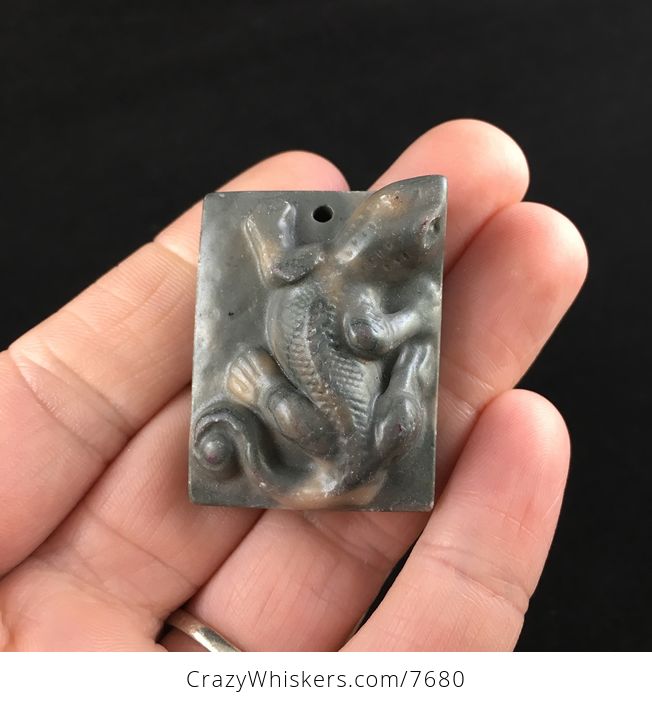 Lizard Carved Ribbon Jasper Stone Pendant Jewelry - #ItV2u56Nfm4-1