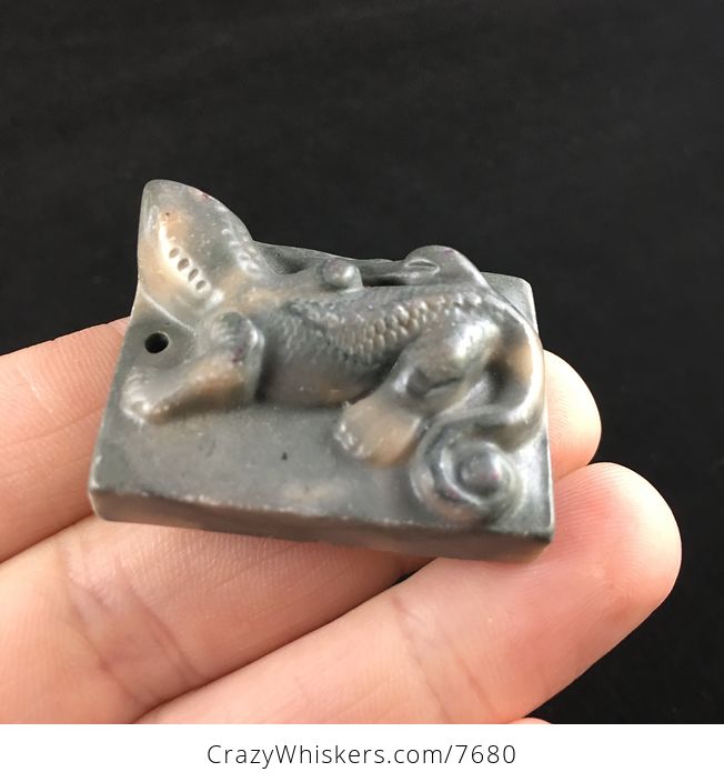 Lizard Carved Ribbon Jasper Stone Pendant Jewelry - #ItV2u56Nfm4-4