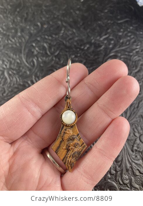 Long Haired Kitty Cat Wood and Mother of Pearl Pendant Ornament Mini Art Jewelry - #QdhHry7DLS8-2
