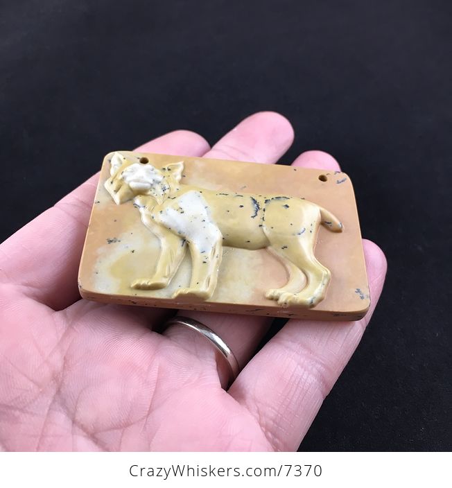 Lynx Bobcat Carved Ribbon Jasper Stone Pendant Jewelry - #ECGtgH1eyac-2