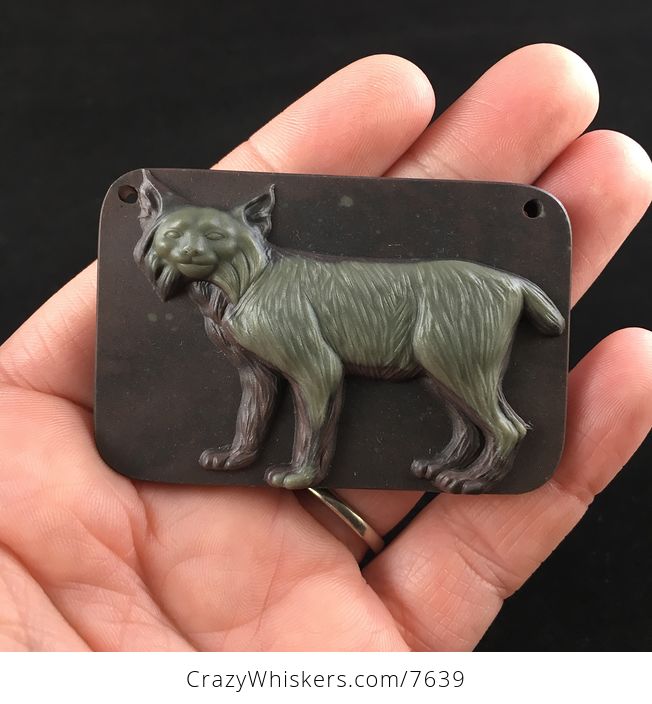 Lynx Bobcat Carved Ribbon Jasper Stone Pendant Jewelry - #oYk0wJOqbh4-1