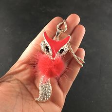 Magenta Pink Puff and Rhinestone Wiggly Fox Bling Pendant Jewelry Necklace #YLX0MHgc2kQ