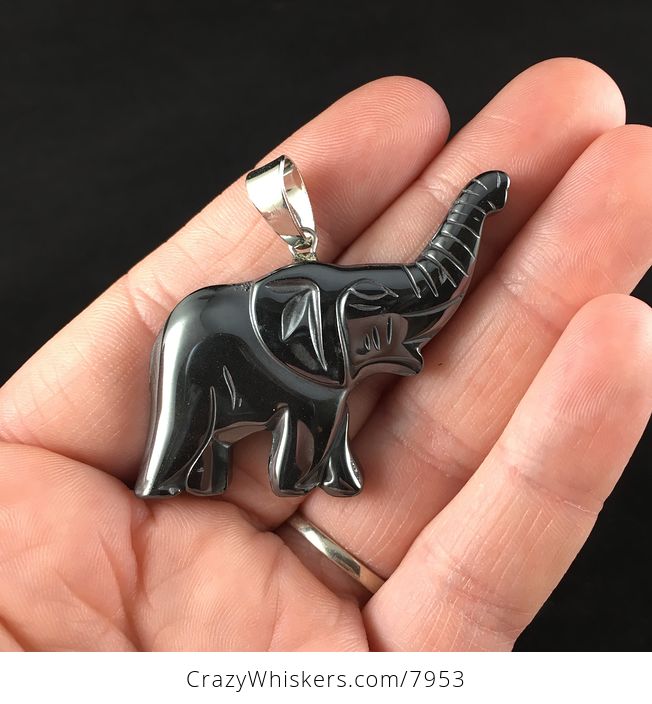 Magnetic Black Hematite Elephant Raising Its Trunk Jewelry Pendant - #bp1ajqkiq28-1