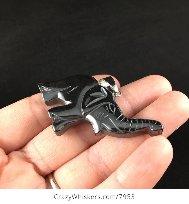 Magnetic Black Hematite Elephant Raising Its Trunk Jewelry Pendant - #bp1ajqkiq28-3