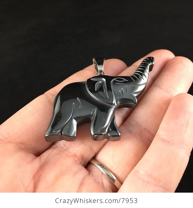 Magnetic Black Hematite Elephant Raising Its Trunk Jewelry Pendant - #bp1ajqkiq28-2