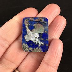 Majestic Eagle Carved in Mother of Pearl and Set on Lapis Lazuli Stone Jewelry Pendant #hFRtStoS9A4