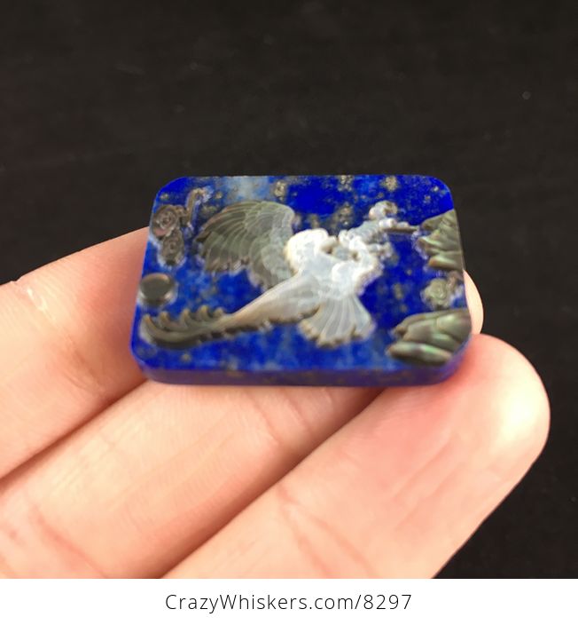 Majestic Eagle Carved in Mother of Pearl and Set on Lapis Lazuli Stone Jewelry Pendant - #hFRtStoS9A4-4