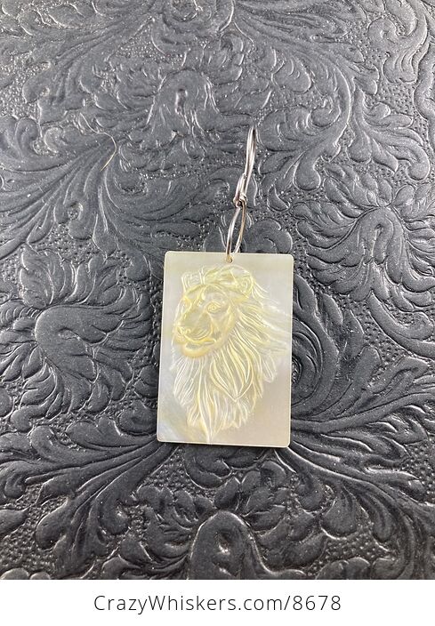 Majestic Male Lion Mother of Pearl Shell Carved Jewelry Pendant Ornament Mini Art - #Gw3Eu9IQ0T0-5