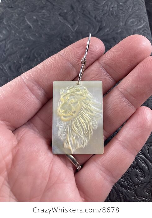Majestic Male Lion Mother of Pearl Shell Carved Jewelry Pendant Ornament Mini Art - #Gw3Eu9IQ0T0-2