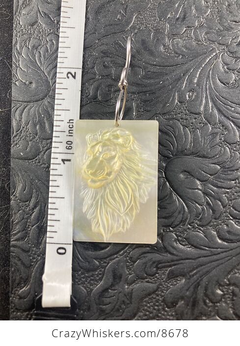 Majestic Male Lion Mother of Pearl Shell Carved Jewelry Pendant Ornament Mini Art - #Gw3Eu9IQ0T0-1