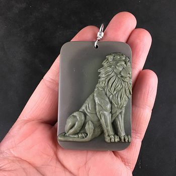 Male Lion Big Cat Ribbon Jasper Stone Pendant Jewelry #sD0jFRxQSWg