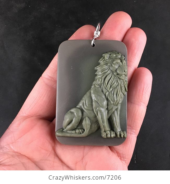 Male Lion Big Cat Ribbon Jasper Stone Pendant Jewelry - #sD0jFRxQSWg-1