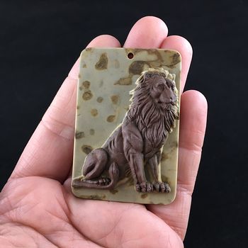 Male Lion Big Cat Ribbon Jasper Stone Pendant Necklace Jewelry #z7iHcve6S20