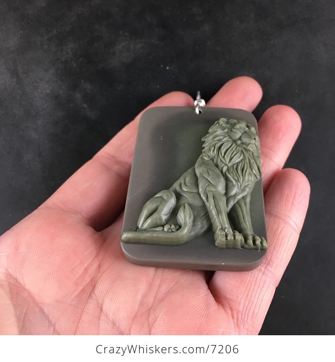 Male Lion Big Cat Ribbon Jasper Stone Pendant Necklace Jewelry - #sD0jFRxQSWg-5