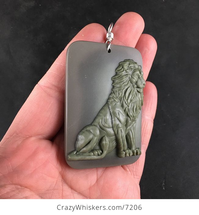Male Lion Big Cat Ribbon Jasper Stone Pendant Necklace Jewelry - #sD0jFRxQSWg-2