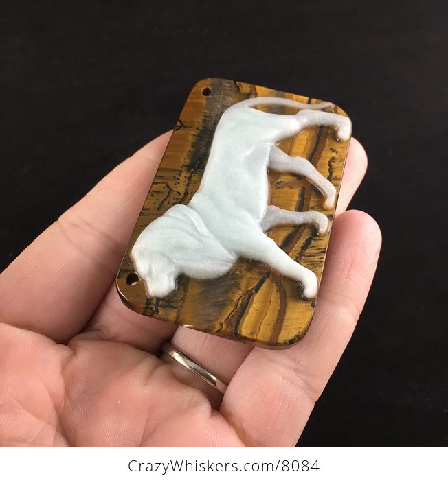Male Lion Carved Amazonite on Tiger Eye Stone Pendant Jewelry - #ZXQATP5lfmo-4
