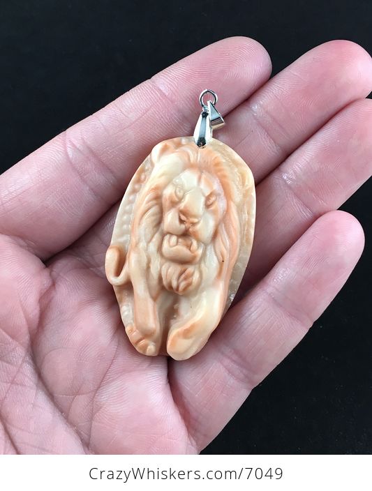 Male Lion Carved Jasper Stone Pendant Jewelry - #rmF1grpIs9g-1