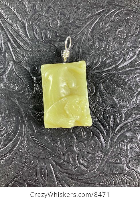 Male Lion Carved Lemon Jade Stone Pendant Jewelry - #gGEjbyi9daA-3